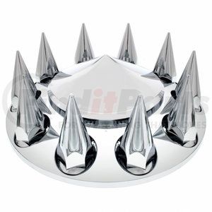 10241 by UNITED PACIFIC - Axle Hub Cover - Front, Chrome, Pointed, with 33mm Spike Thread-On Nut Cover