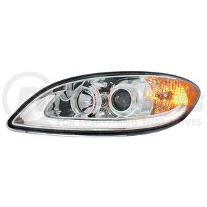 31179 by UNITED PACIFIC - Projection Headlight Assembly - LH, Chrome Housing, High/Low Beam, H7/H1/3457 Bulb, with Signal Light, LED Position Light Bar and Side Marker