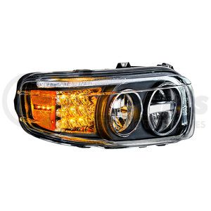 35797 by UNITED PACIFIC - Headlight Assembly - RH, LED, Black Housing, High/Low Beam, Aero Fin Design, with LED Signal, White LED Position Light and LED Side Marker