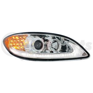 31176 by UNITED PACIFIC - Projection Headlight Assembly - RH, Chrome Housing, High/Low Beam, H7/H1 Bulb, with LED Signal Light, Position Light and Side Marker