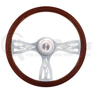 88180 by UNITED PACIFIC - Steering Wheel - 18" Flame Style Wood, for 2006+ Peterbilt and 2003+ Kenworth Trucks