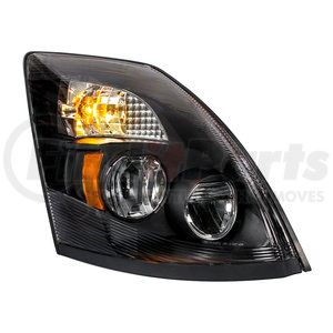 31097 by UNITED PACIFIC - Headlight Assembly - RH, LED, Black Housing, High/Low Beam, with Signal Light