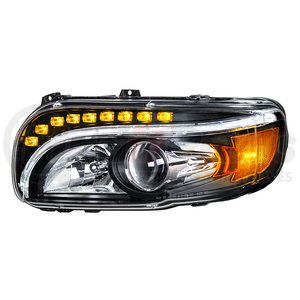 35804 by UNITED PACIFIC - Projection Headlight Assembly - Driver Side, with Black Housing, High/Low Beam, H11/HB3 Bulb, with Amber LED Signal Light/White LED Position Light/Amber LED Side Marker