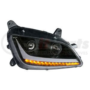 35815 by UNITED PACIFIC - Projection Headlight Assembly - RH, Black Housing, High/Low Beam, H9 Quartz/H1 Quartz Bulb, with LED Signal Light and LED Position Light