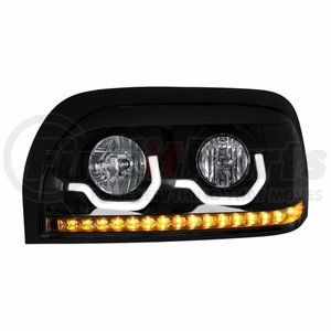 31205 by UNITED PACIFIC - Headlight Assembly - LH, Black Housing, High/Low Beam, H7/9005 Bulb, with LED Signal Light and Position Light Bar