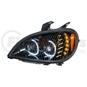 31092 by UNITED PACIFIC - Projection Headlight Assembly - LH, LED, Black Housing, High/Low Beam, with LED Signal Light, Position Light and Side Marker