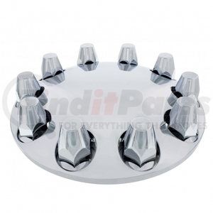 10253 by UNITED PACIFIC - Axle Hub Cover - Axle Cover, Front, Chrome, Moon, with 33mm Nut Cover, Thread-On