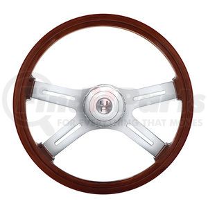 88178 by UNITED PACIFIC - Steering Wheel - 18" 4-Spoke Style Wood, for 2006+ Peterbilt and 2003+ Kenworth Trucks