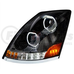 35751 by UNITED PACIFIC - Headlight Assembly - LH, LED, Black Housing, High/Low Beam, with 18 LED Amber Signal (Sequential), 100 LED White DRL, 6 LED Side Marker