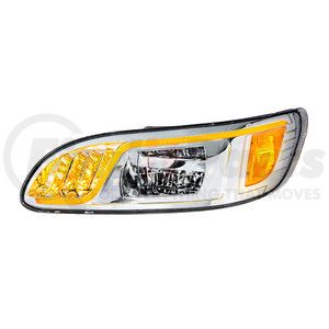 31082 by UNITED PACIFIC - Headlight Assembly - LH, LED, Chrome Housing, High/Low Beam, with LED Signal Light, Position Light, Side Marker Light and Daytime Running Light