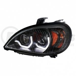 31254 by UNITED PACIFIC - Projection Headlight Assembly - LH, Black Housing, High/Low Beam, H7/H1/3157 Bulb, with Signal Light and LED Position Light Bar
