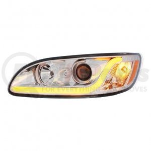 31252 by UNITED PACIFIC - Projection Headlight Assembly - LH, Chrome Housing, High/Low Beam, H7/H1/3157 Bulb, with Signal Light and LED Dual Mode Light Bar