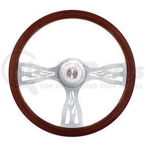 88139 by UNITED PACIFIC - Steering Wheel - 18" Chrome Flame Steering Wheel with Hub For Peterbilt 1998 -2005, Kenworth 2001 -2002
