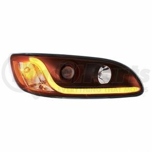 31240 by UNITED PACIFIC - Projection Headlight Assembly - RH, Black Housing, High/Low Beam, H7/H1/3157 Bulb, with Signal Light and Amber LED Dual Mode Light Bar