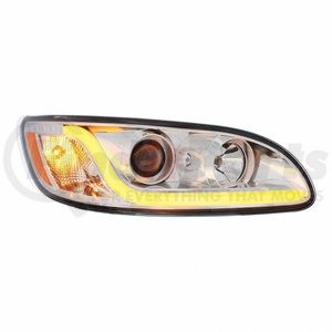 31253 by UNITED PACIFIC - Projection Headlight Assembly - RH, Chrome Housing, High/Low Beam, H7/H1/3157 Bulb, with Signal Light and LED Dual Mode Light Bar