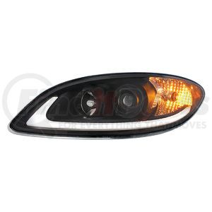 31183 by UNITED PACIFIC - Projection Headlight Assembly - LH, Black Housing, High/Low Beam, H7/H1/3457 Bulb, with Signal Light, LED Position Light Bar and Side Marker