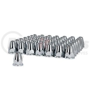 10060CB by UNITED PACIFIC - Wheel Lug Nut Cover Set - 33mm x 2 5/8", Chrome, Plastic, Bullet, with Flange, Push-On Style