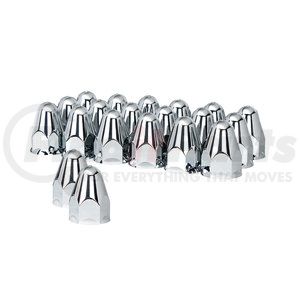 10045 by UNITED PACIFIC - Wheel Lug Nut Cover Set - 1-1/2" x 2-3/4", Chrome, Plastic, Bullets, Push-On Style