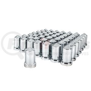 10117CB by UNITED PACIFIC - Wheel Lug Nut Cover Set - 33mm x 3 3/16", Chrome, Plastic, Pointed, with Flange, Push-On Style