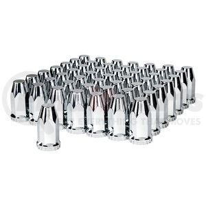 10572CB by UNITED PACIFIC - Wheel Lug Nut Cover Set - 33mm x 4", Chrome, Plastic, Extra Tall, with Flange, Thread-On