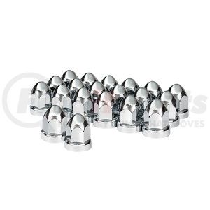 10049 by UNITED PACIFIC - Wheel Lug Nut Cover Set - 33mm x 2 3/4", Chrome, Plastic, Bullet, with Flange, Push-On Style