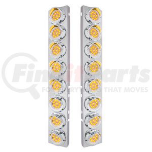 33603 by UNITED PACIFIC - Air Cleaner Light Bar - Front, Stainless Steel, with Bracket, Reflector/Clearance/Marker Light, Amber LED, Clear Lens, with Chrome Bezels and Visors, 9 LED Per Light, for Peterbilt Trucks