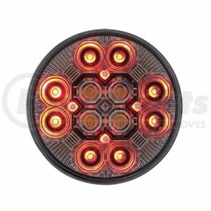 36608 by UNITED PACIFIC - Brake/Tail/Turn Signal Light - 4" Round Combo Light, with 12 LED Stop, Turn & Tail & 16 LED Back-Up, Red LED/Clear Lens