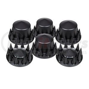10355 by UNITED PACIFIC - Matte Blck Pointed Axle Cover Combo Kit, 33mm Spike Nut Covers & Nut Covers Tool