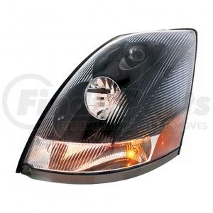 31312 by UNITED PACIFIC - Headlight Assembly - LH, Black Housing, High/Low Beam, HB3/H11/3157 Bulb, with Signal Light, Aerodynamic Lens Design