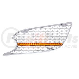 41777 by UNITED PACIFIC - Grille Air Intake- LH, Chrome, with Reflector LED Light, Amber LED/Amber Lens, for 2013+ Peterbilt 579