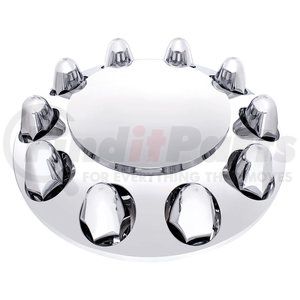 10347 by UNITED PACIFIC - Axle Hub Cover - Front, Chrome, with Dome Cap and 1-1/2" Nut Covers - Push-On