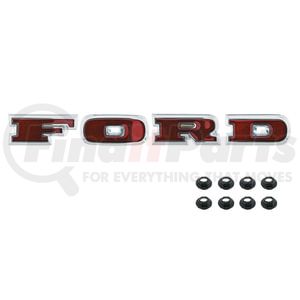 110482 by UNITED PACIFIC - Grille Emblem - "FORD", Chrome and Red, with Nuts, fits 1966-1977 Ford Bronco