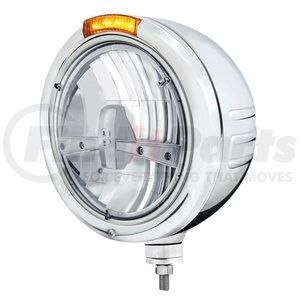 32730 by UNITED PACIFIC - Classic Embossed Stripe 5 LED Headlight - RH/LH, 7", Round, Polished Housing, Bullet Style Bezel, with Amber LED Dual Mode Light, Amber Lens
