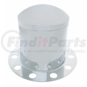 21221 by UNITED PACIFIC - Axle Hub Cover - Rear, Stainless, Dome, with 33mm Nut Cover, Steel/Aluminum Wheel