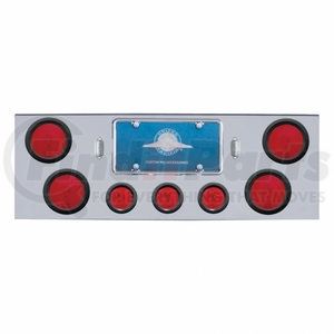 21435 by UNITED PACIFIC - Tail Light Panel - Chrome, Rear Center, with Four 4" Lights & Three 2.5" Lights & Grommets