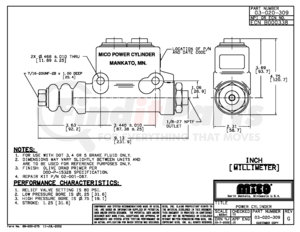 03-020-309 by MICO - Master Cylinder - Two Stage, Brake Fluid Type, 1-1/4" Large Bore Dia., 3/4" Small Bore Dia., fits Case New Holland and Other Equipment