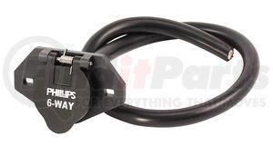 16-600 by PHILLIPS INDUSTRIES - Trailer Receptacle Socket - 6-Way, Round, Split Pin, with 24 in. Blunt Cut Straight Cable