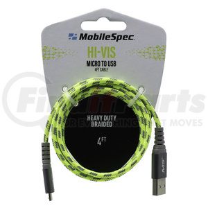 MBSHV0412 by MOBILE SPEC - USB Charging Cable - Micro Cable, 4 ft., Yellow, Hi-Visibility