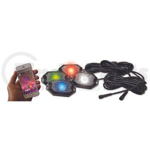 RS4PRGBW by RACE SPORT - Bluetooth Receiver - Rock Light, Complete Kit, 4 Pod, RGB, Hi Power, with Bluetooth App Controls in Retail Box