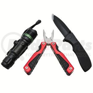18HS100 by ROADPRO - Tactical Tool Set - 3-Piece: Flashlight with 3 AA Batteries, 13-in-1 Multi-Tool, Folding Pocket Knife