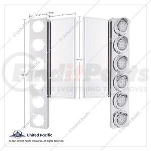 33053 by UNITED PACIFIC - Light Bar Bracket - Stainless Steel, 12 LED Cut-Out Air Cleaner Bracket, with 2" Incandescent Marker Light, with Visor, Amber Lens, for Freightliner