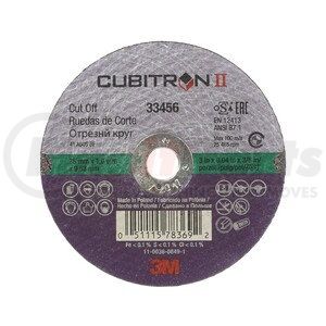 33456 by 3M - Cubitron™ II Cut-Off Wheel, 75 mm x 1 mm x 9.53 mm (3 in x .04 in x 3/8 in), 5 wheels per carton, 6 cartons per case