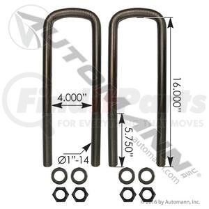 AUBK8374-16 by AUTOMANN - Semi Round U-Bolt Kit, 1 in. x 4 in. x 16 in.