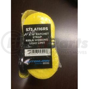 Automann 573.A116RS Ratchet Tie Down Strap Ratchet Tie Down Strap - Yellow, Vinyl S-Hooks, 1 In. Wide x 16 Ft Long 2,500 lbs