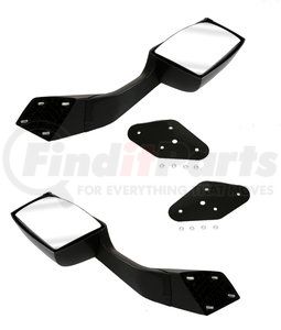 TR008-VLHMB-R by TORQUE PARTS - Hood Mirror - Passenger Side, Black, Manual, Plastic, with Mounting Plate, for 2004-2017 Volvo VNL Trucks