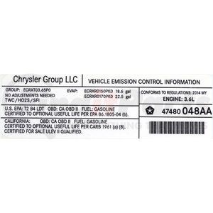 47480048AA by MOPAR - Emission Label - For 2014 Jeep Wrangler