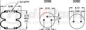 W013586900 by FIRESTONE - Air Spring - Double Convulated, 3.12" Compressed, 6.31" Width Top Plate