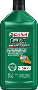 15B6E6 by CASTROL - Motor Oil - GTX® High Mileage™ SAE 5W-20, Synthetic Blend, 1 Quart