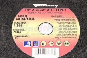 71866 by FORNEY INDUSTRIES INC. - Cutting Wheel, Metal Type 1, 14" X 3/32" X 1" Arbor A36R-BF