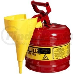 7120110 by JUSTRITE - Red Metal Safety Can, Type 1, Two Gallon, with Yellow Plastic Funnel, for Gasoline